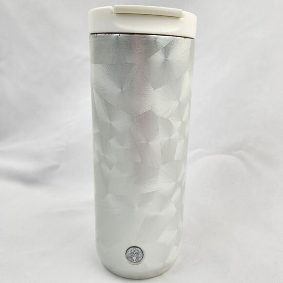🔸️NWT Starbucks 2021 White Pearl Holiday Stainless Steel 12oz Travel Tumbler - Picture 1 of 12
